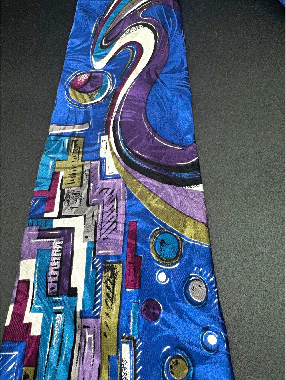 Vintage 90s Chez Roffe Silk Tie Abstract Art Deco USA 57” x 4”